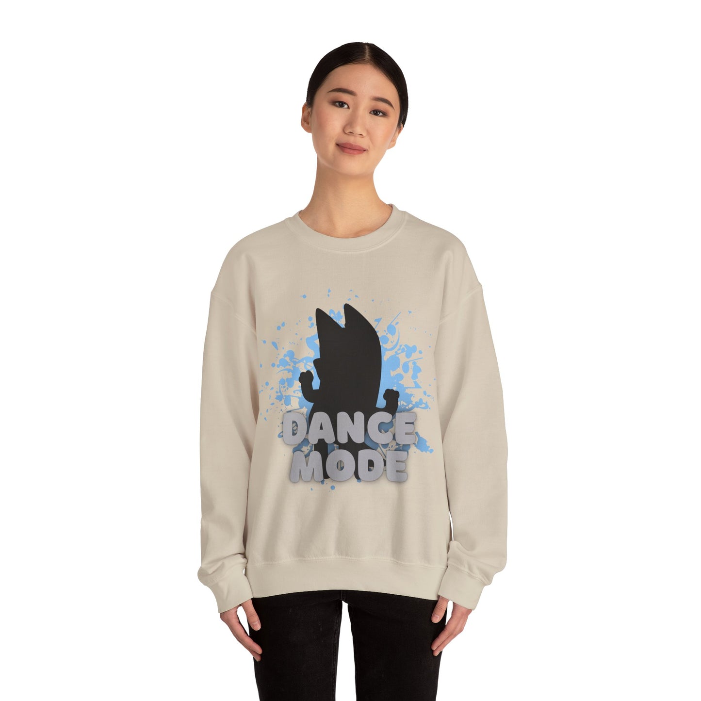 Dance Mode Bluey Mom Inspired Dancing Dog Unisex Fit Heavy Blend™ Crewneck Bluey Mom Sweatshirt