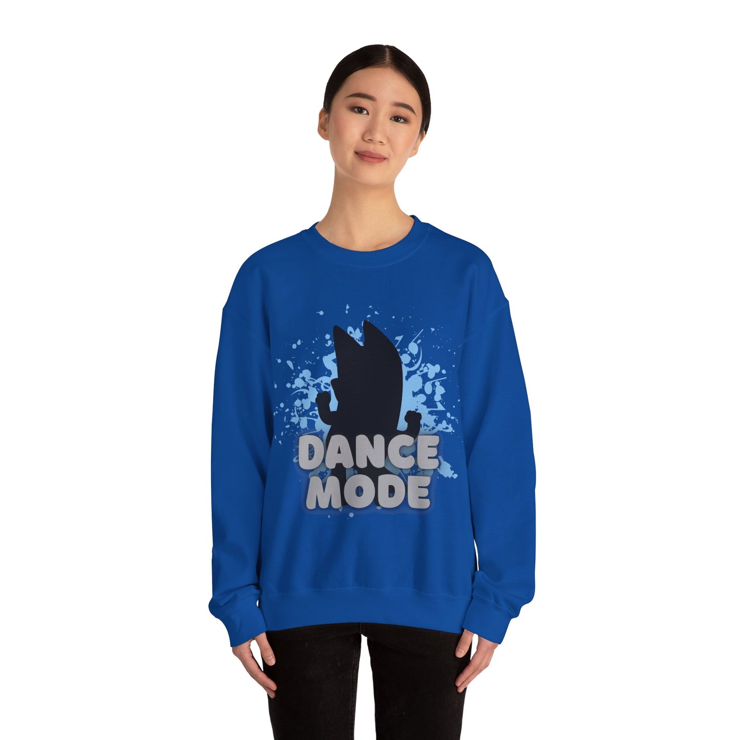 Dance Mode Bluey Mom Inspired Dancing Dog Unisex Fit Heavy Blend™ Crewneck Bluey Mom Sweatshirt