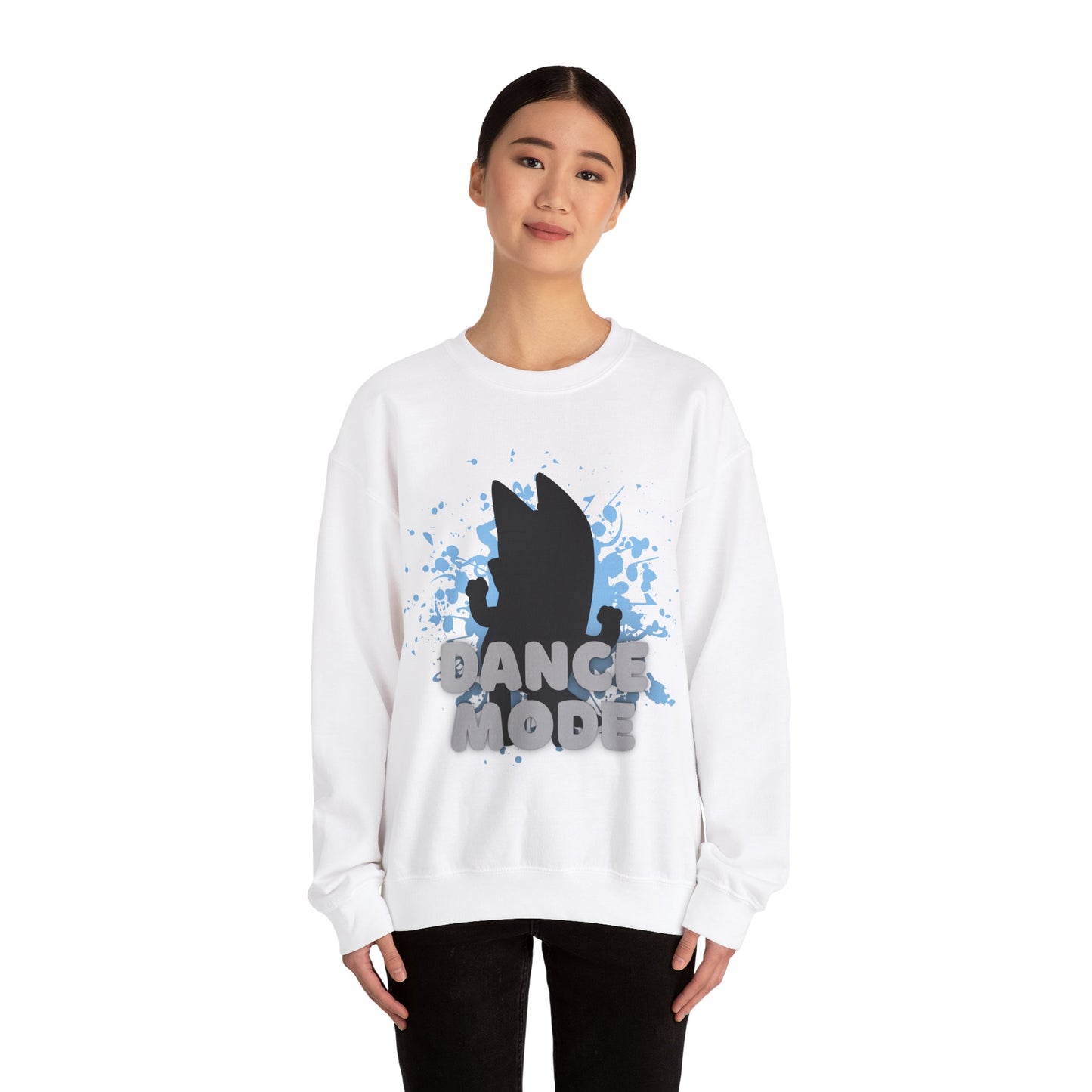 Dance Mode Bluey Mom Inspired Dancing Dog Unisex Fit Heavy Blend™ Crewneck Bluey Mom Sweatshirt