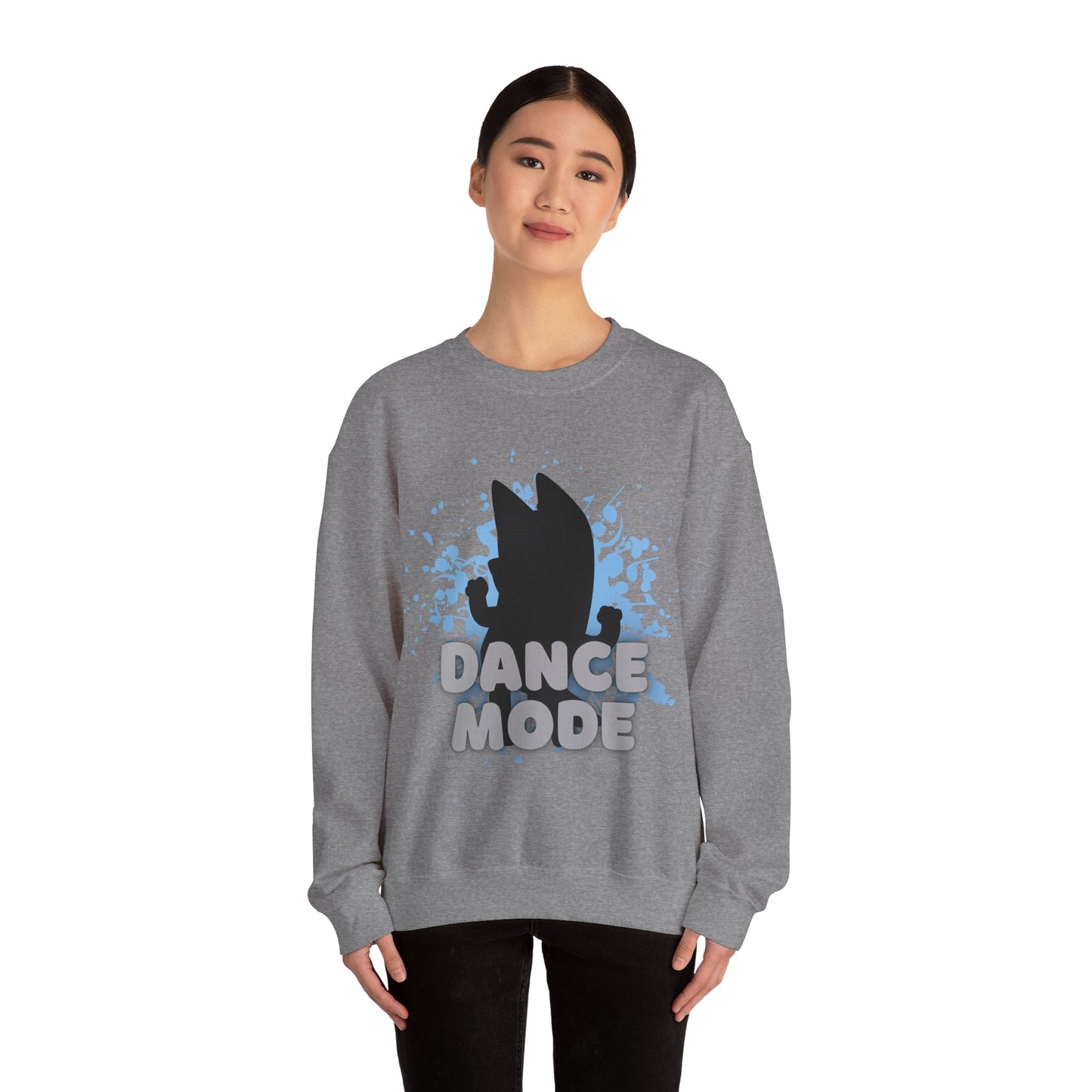 Dance Mode Bluey Mom Inspired Dancing Dog Unisex Fit Heavy Blend™ Crewneck Bluey Mom Sweatshirt